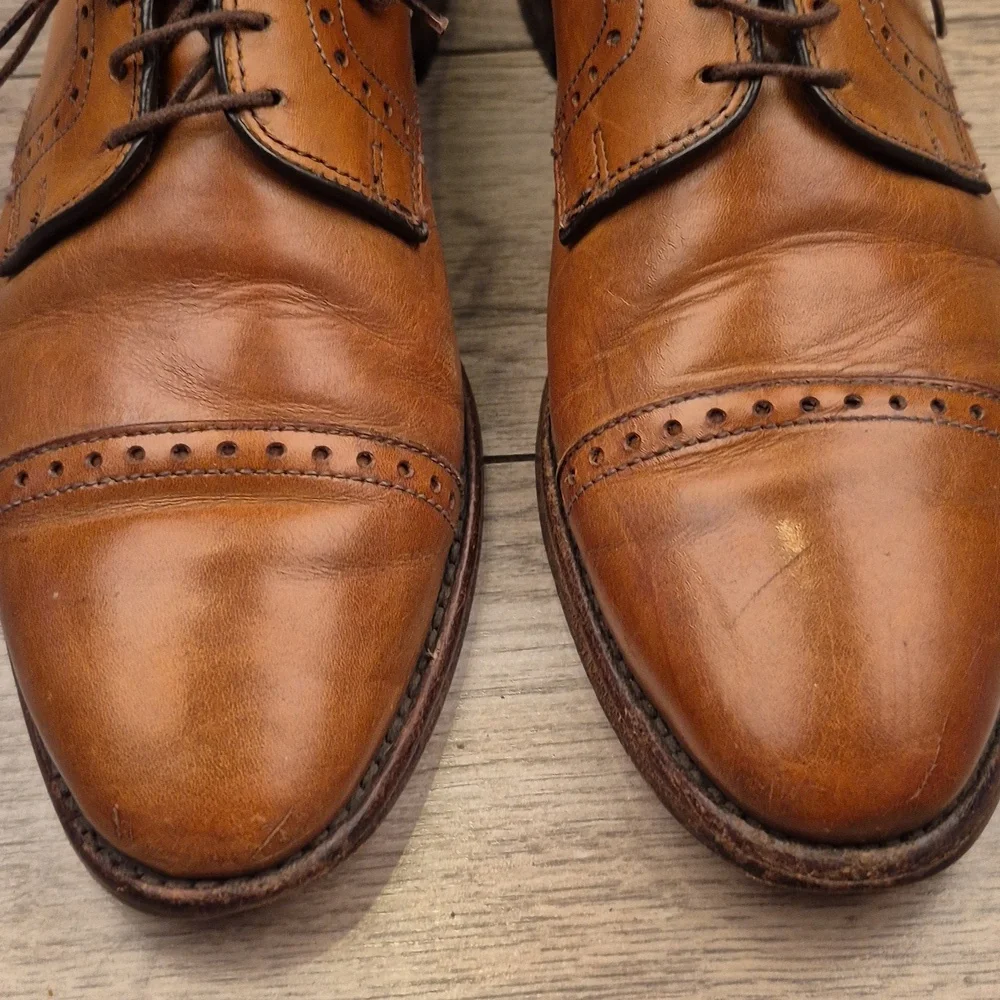 ALLEN EDMONDS Clifton Tan Brown Leather Sz 7 D Mens Captoe Oxfords Dress‎ Shoes